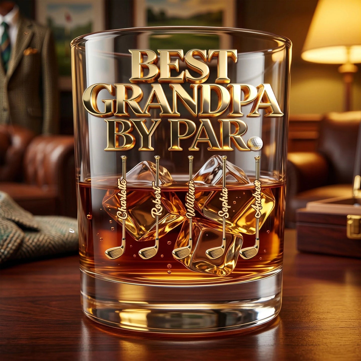 Custom Golf Grandpa Whiskey Glass for Grandpa with personalized design details for meaningful gifting