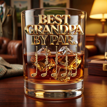 Custom Golf Grandpa Whiskey Glass for Grandpa with personalized design details for meaningful gifting