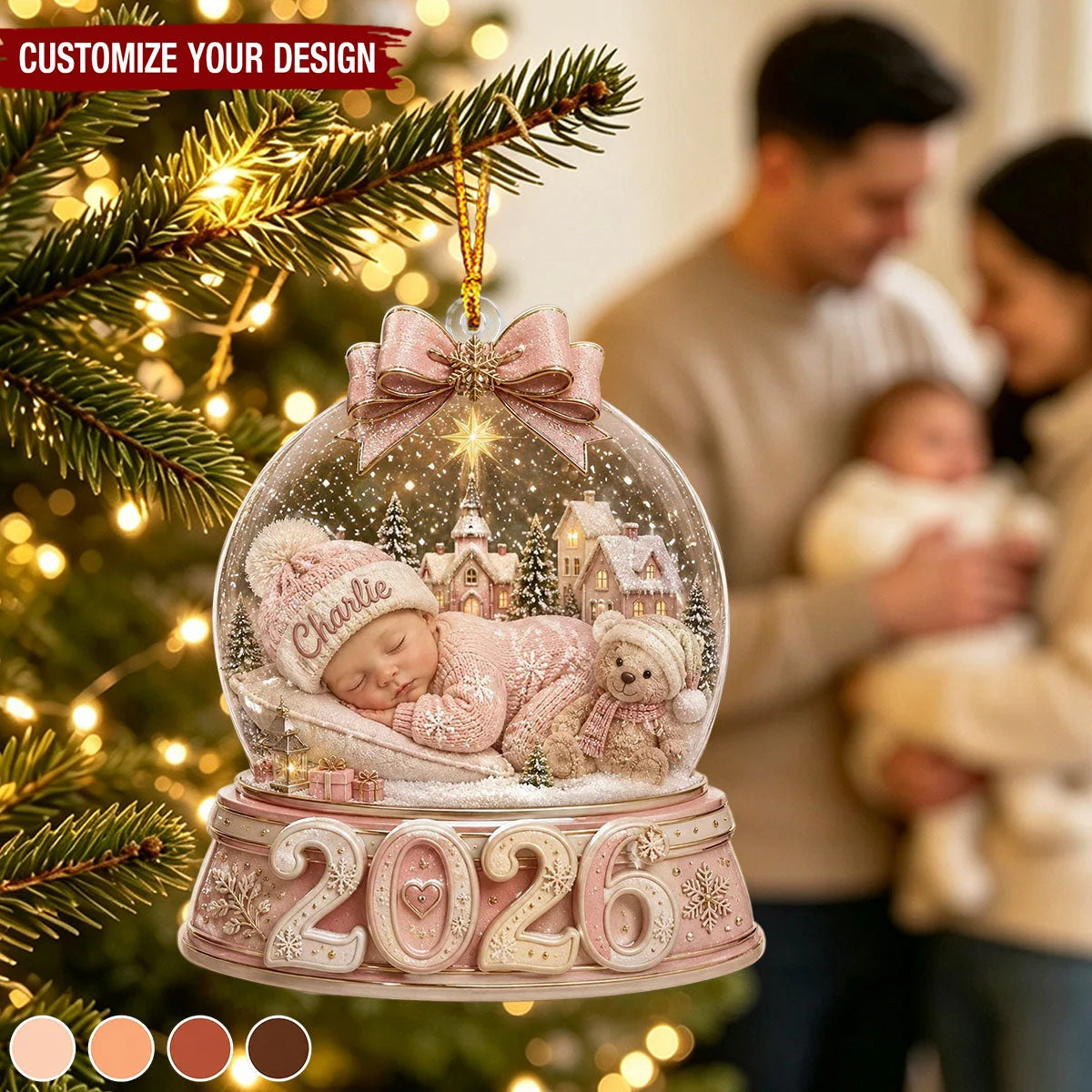 Baby First Christmas 2026 Personalized Acrylic Ornament - Snow Globe Keepsake Gift for New Parents