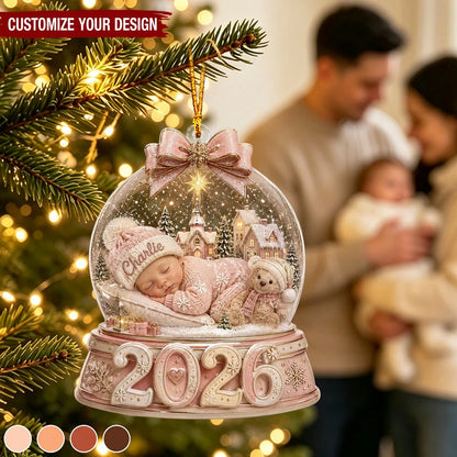 Baby First Christmas 2026 Personalized Acrylic Ornament - Snow Globe Keepsake Gift for New Parents