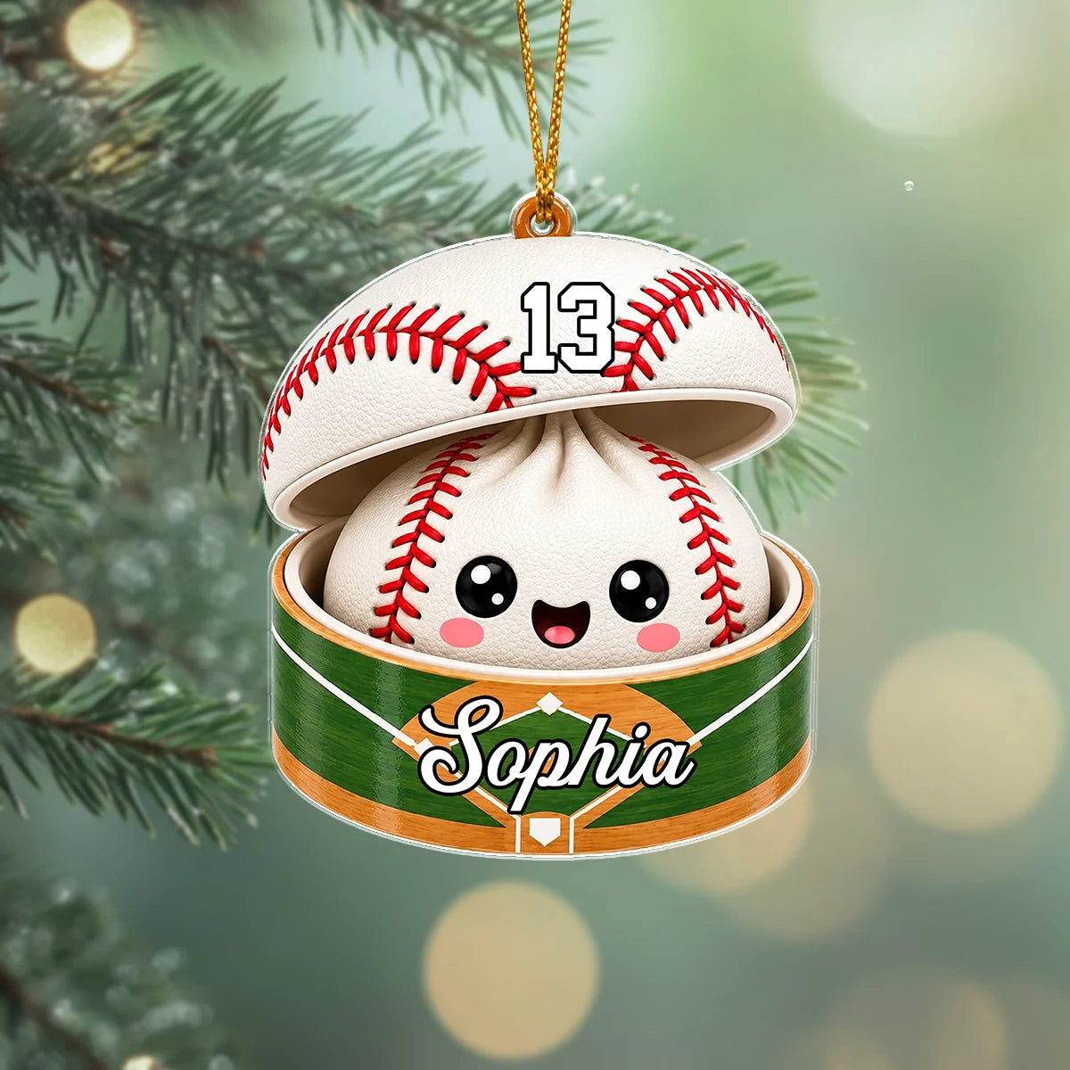 Cute Dumpling Personalized Sports Ornament - Custom Name Jersey Number Acrylic Holiday Gift