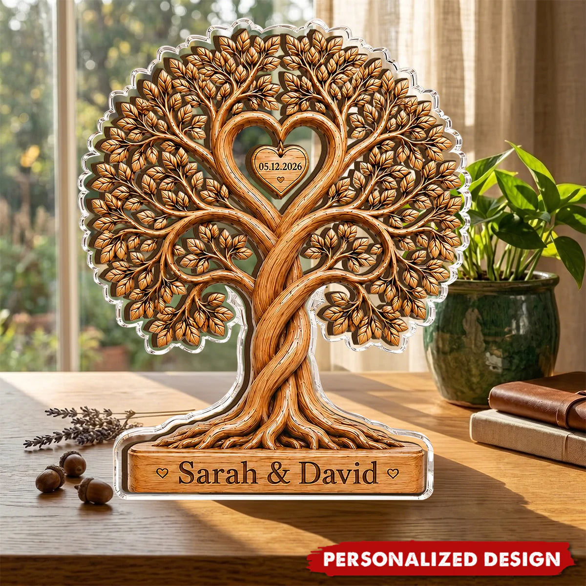 Personalized Couple Heart Tree Acrylic Plaque personalization view for Couples