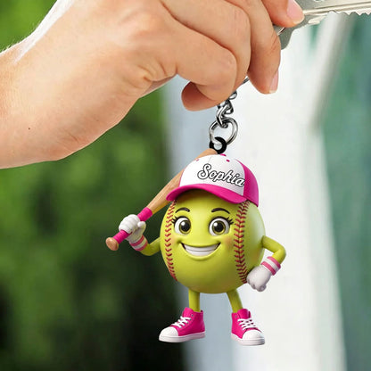 Batter Up Stance Personalized Baseball Softball Acrylic Keychain - Custom Gift for Kids and Players