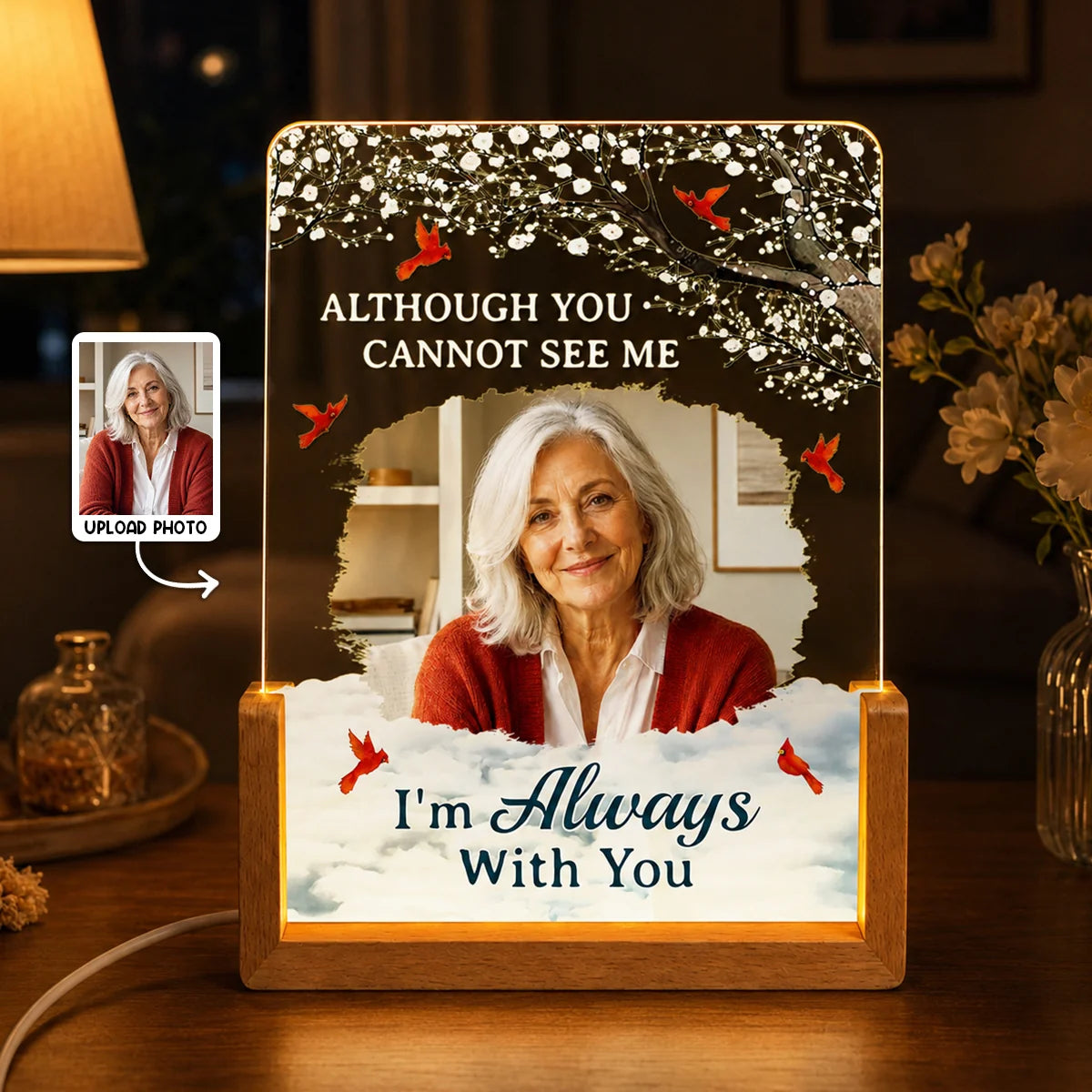 "Although You Cannot See Me" Personalized Memorial Night Light - Keepsake for Family