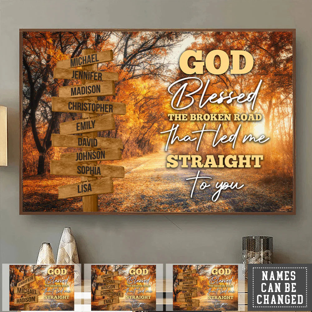 Custom God Blessed The Broken Road Canvas for Couples with personalized design details for meaningful gifting