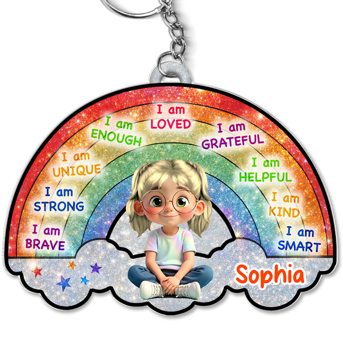 I Am Loved, I Am Grateful, Cartoon Girl Keychain