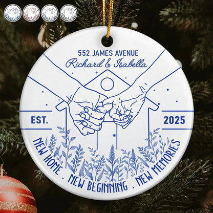 New Home New Beginning - Personalized Ceramic Ornament Holding Hands Couple Gift