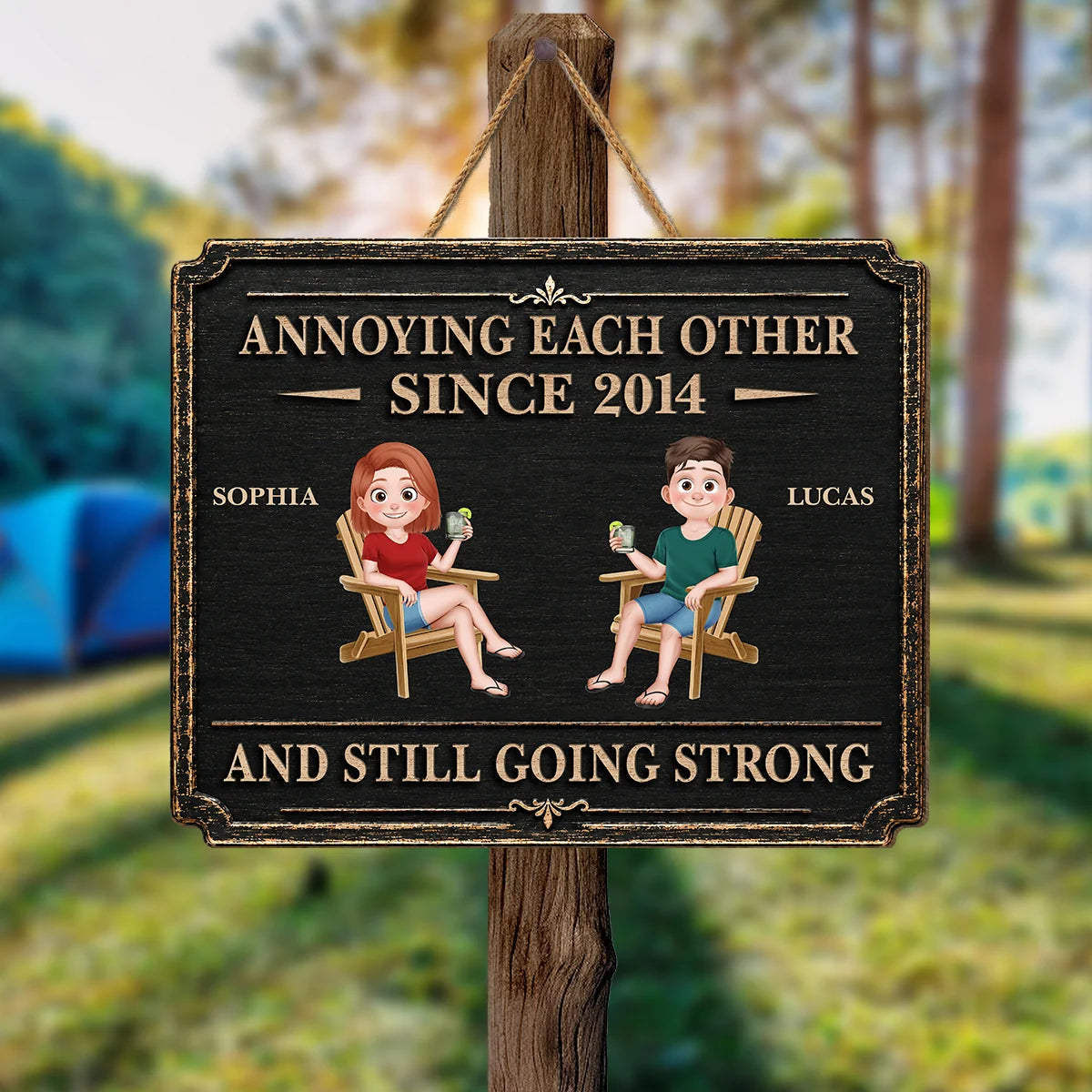 "Annoying Each Other Since" Personalized Wood Sign - Custom Couple Anniversary Home Decor