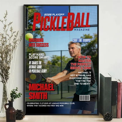 Custom Pickleball Magazine Cover Poster for Mom with personalized design details for meaningful gifting