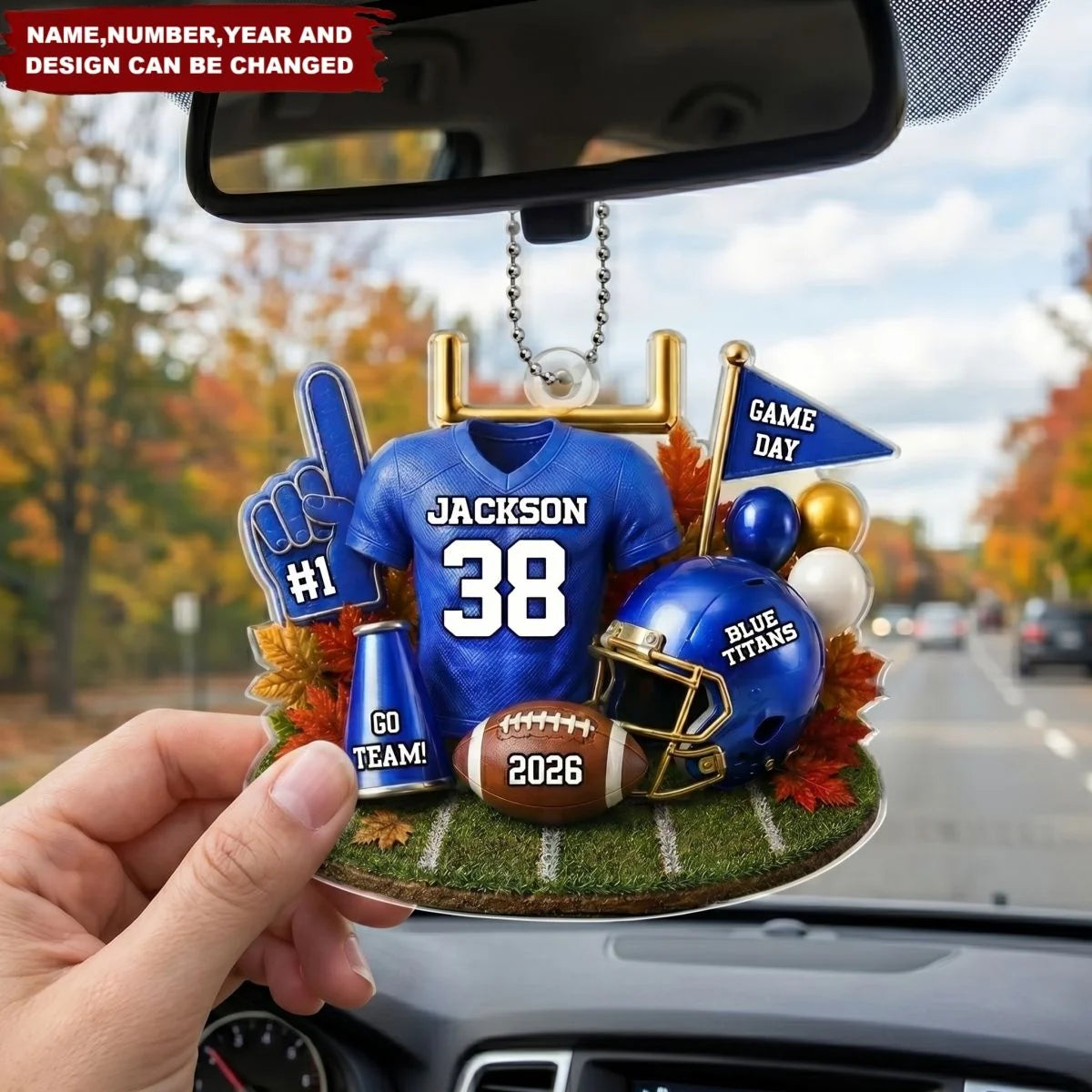 Personalized America Football Acrylic Car Ornament - Custom Jersey Name & Number Keepsake Gift