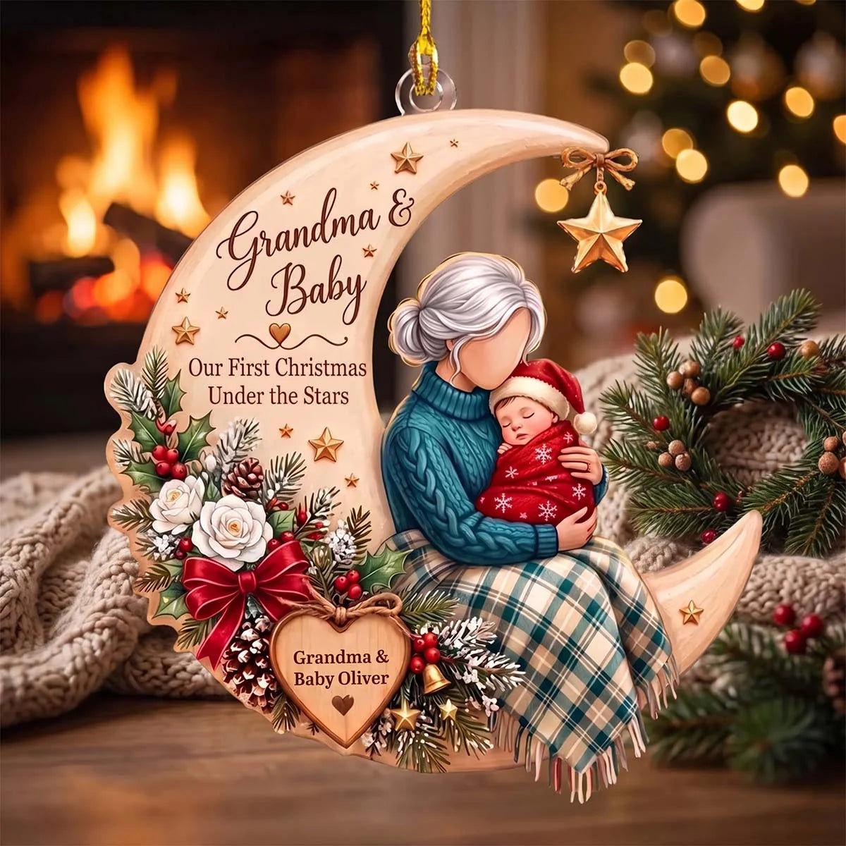 Our First Christmas Under The Stars - Personalized Acrylic Ornament for Grandma & Baby