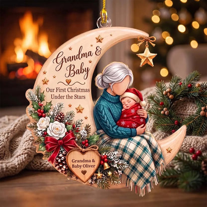 Our First Christmas Under The Stars - Personalized Acrylic Ornament for Grandma & Baby