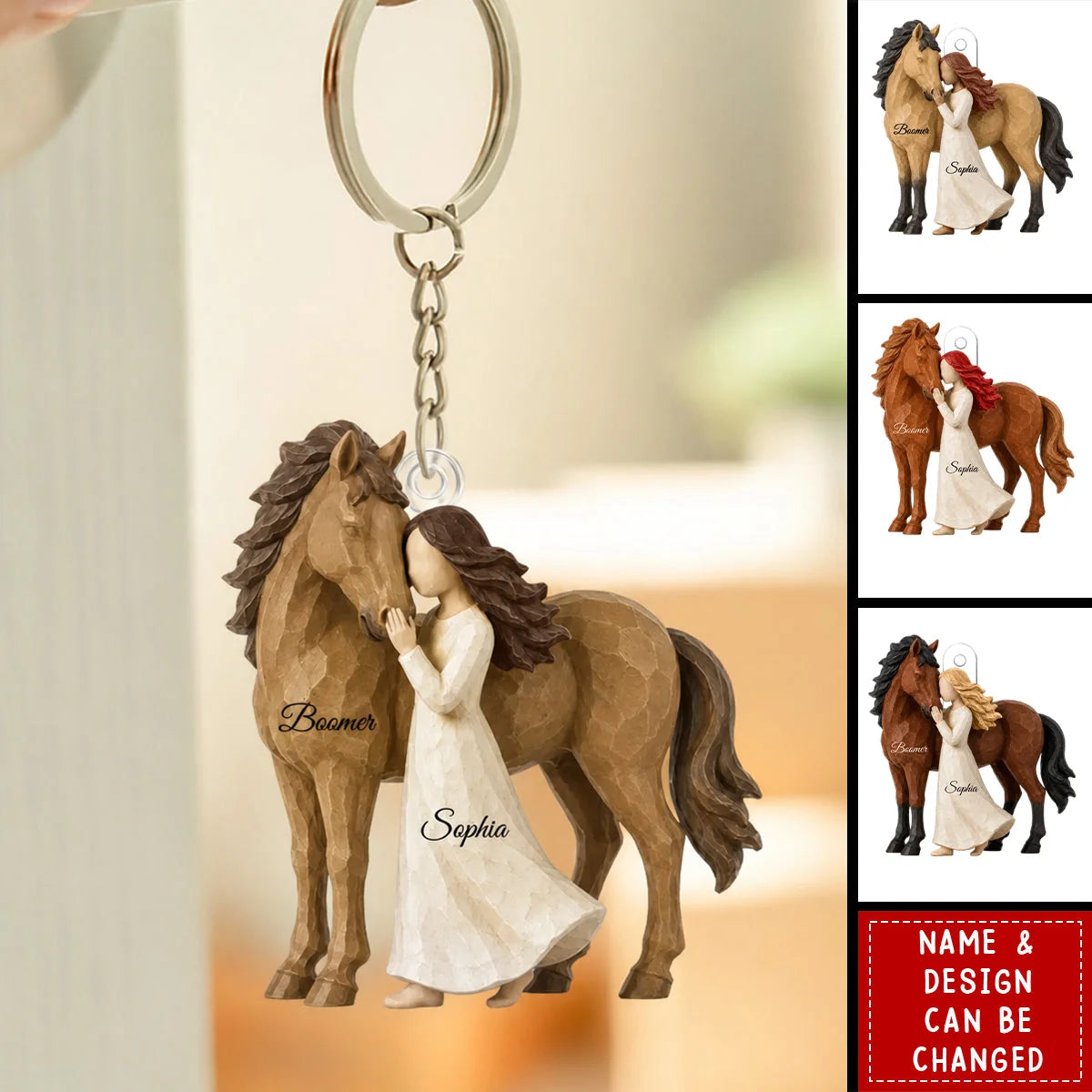 Girl Standing With Horse Personalized Acrylic Keychain - Custom Horse Lover Keepsake Gift
