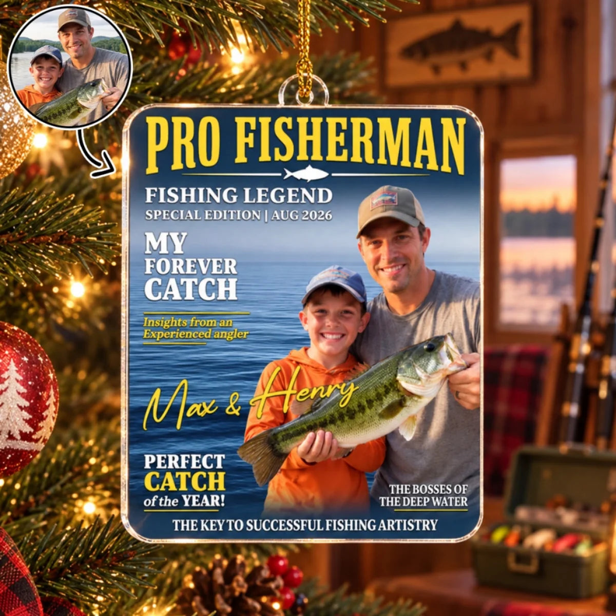 Pro Fisherman Cover Personalized Acrylic Ornament - Dad Christmas Gift
