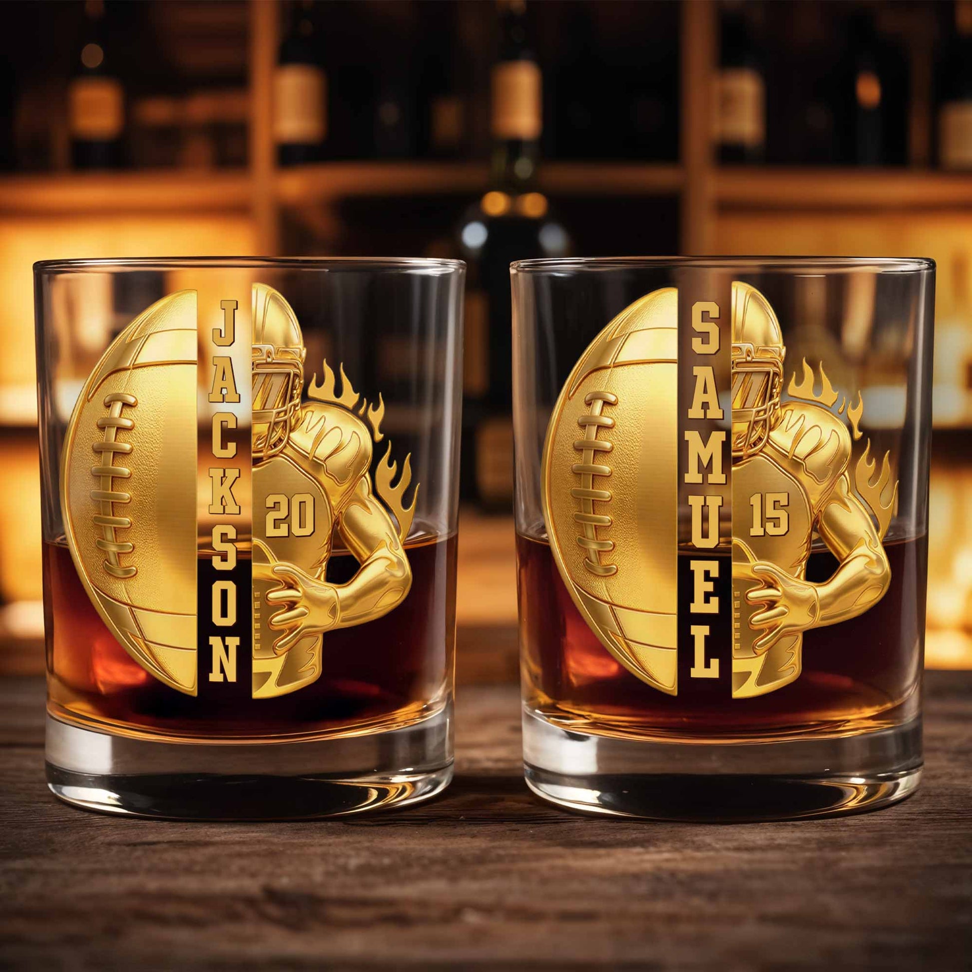 Personalized Football Whiskey Glass personalization view for Dad