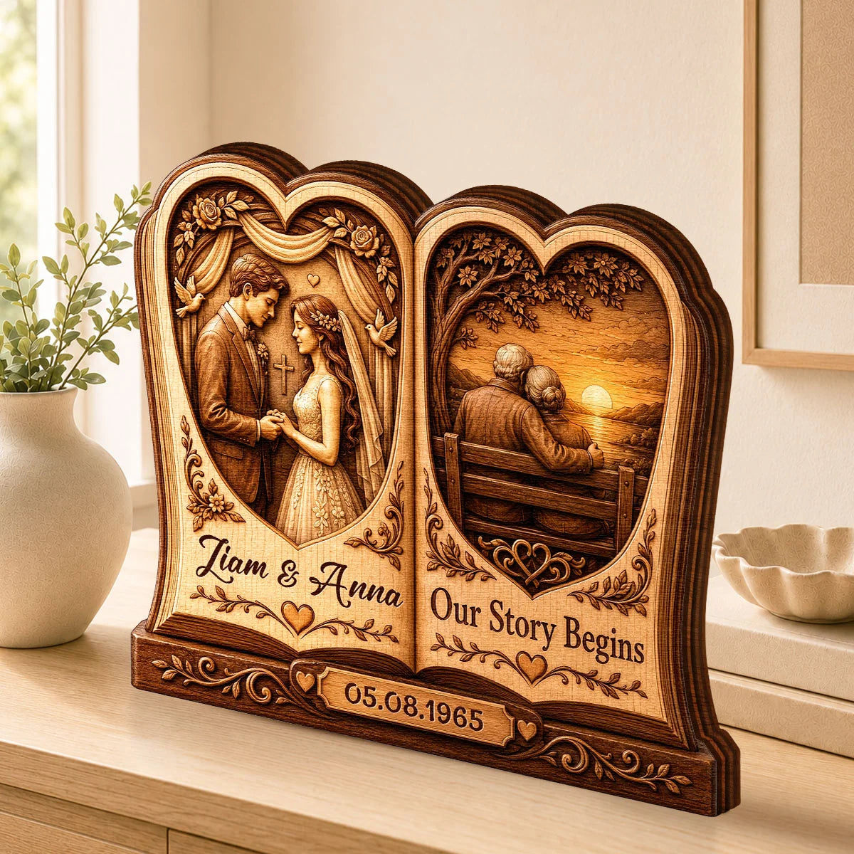 Our Story Begins Personalized Wooden Block - Custom Anniversary Keepsake Gift for Couples