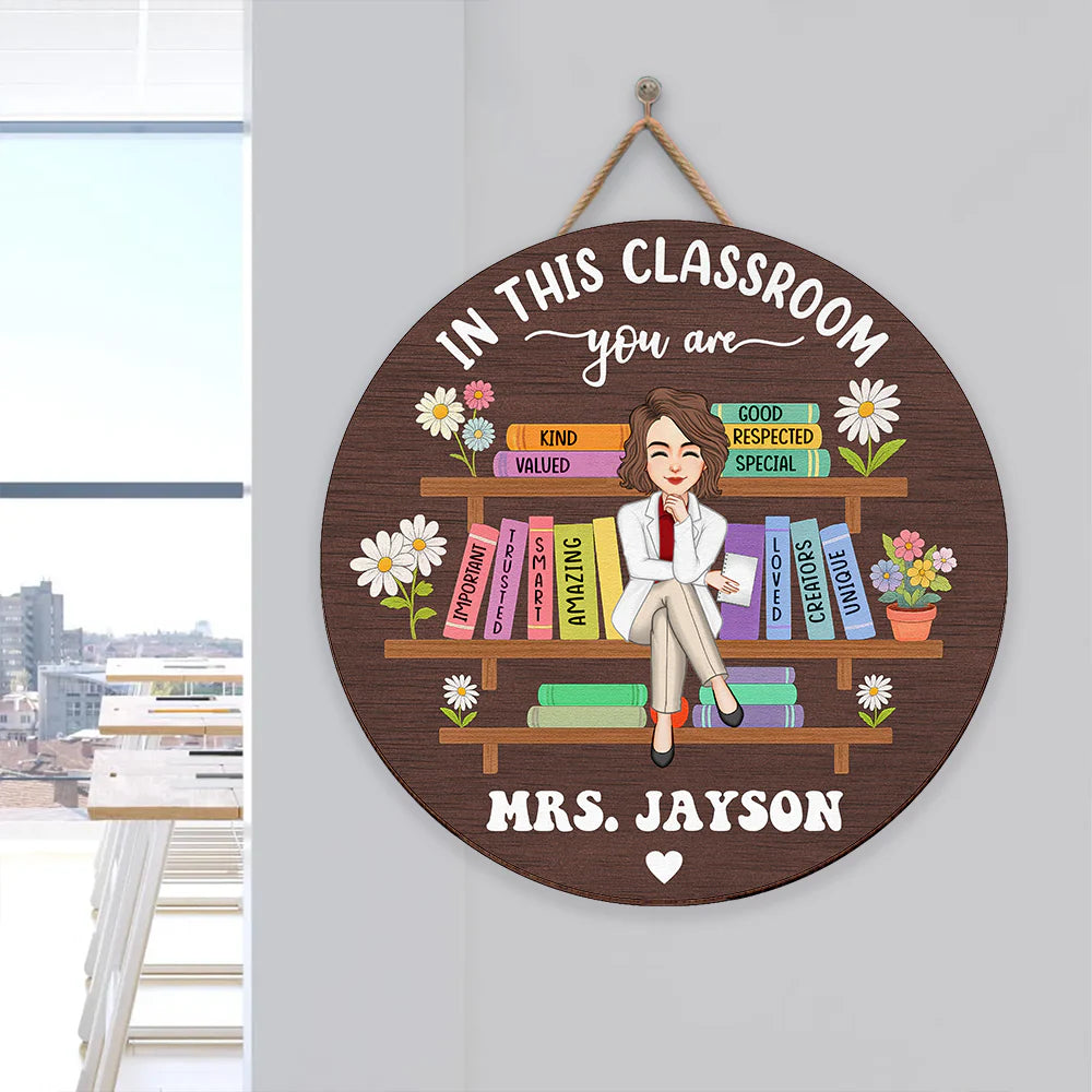 Wood Sign material and size view - Personalized Teacher Classroom Sign