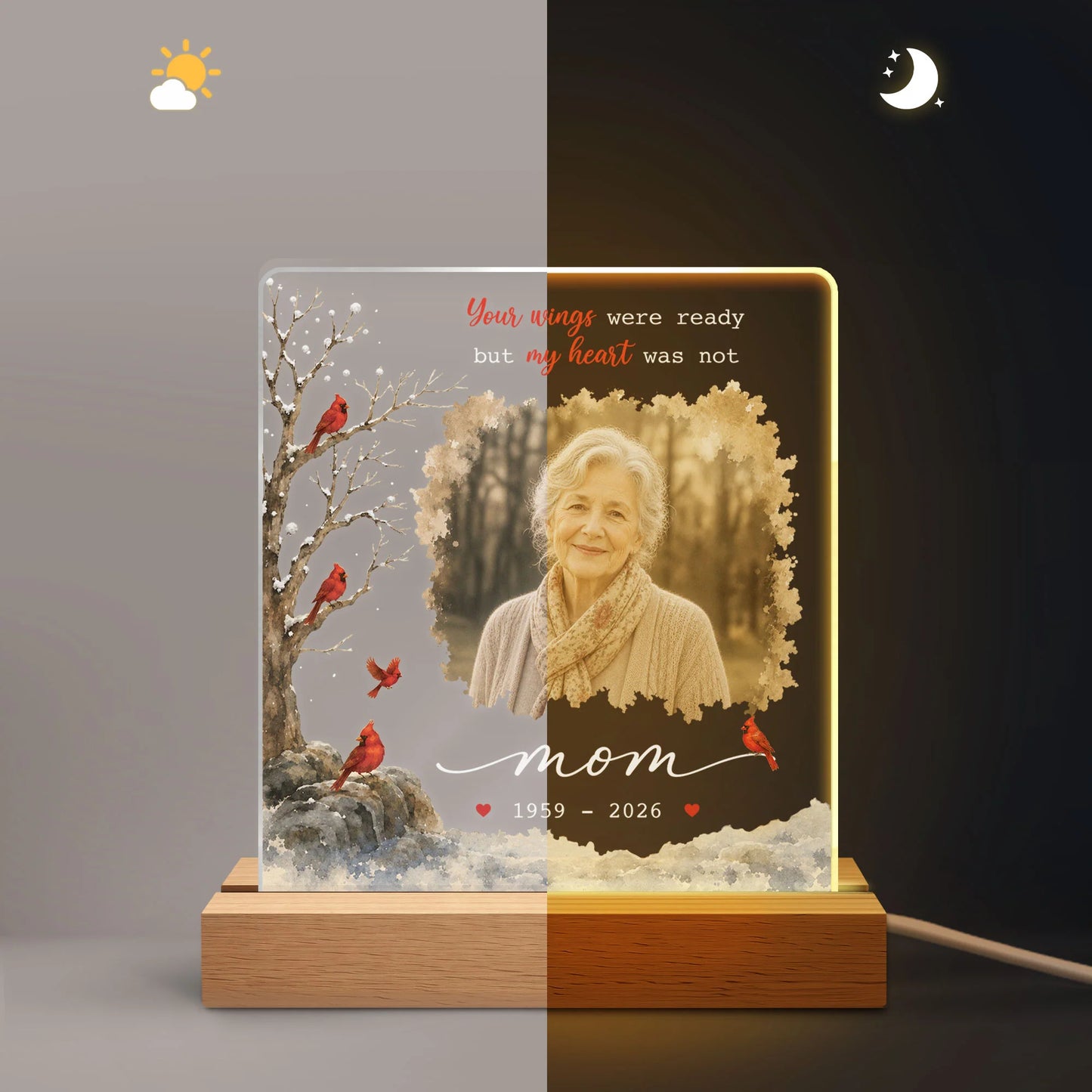 Personalized Memorial Photo Acrylic Night Light - Custom Loss of Mother Father Keepsake
