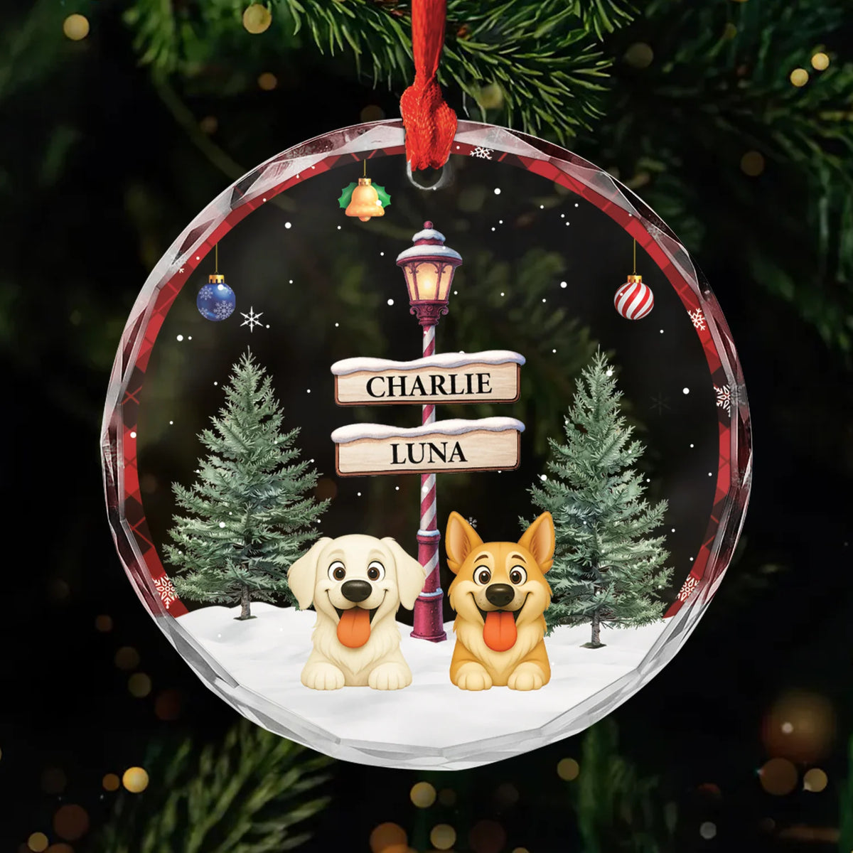 Personalized Dog Christmas Glass Ornament - Custom Pet Name Keepsake for Dog Lovers