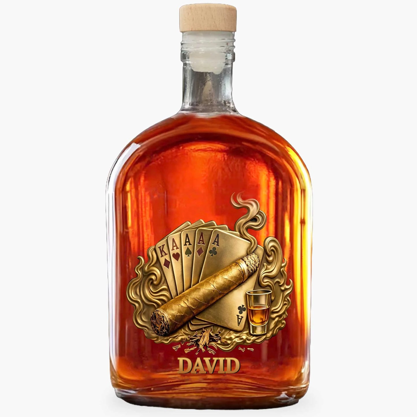 Custom whiskey decanter featuring a premium UV-printed poker cards and cigar design personalized with the name David. image 8