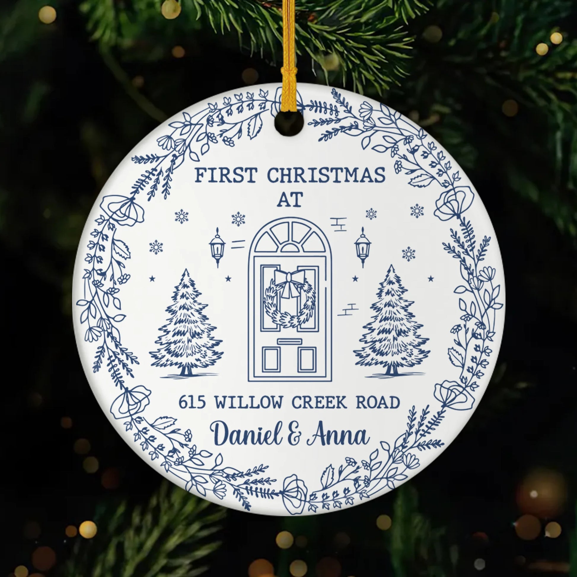 First Christmas at New Home Ceramic Ornament - Personalized Housewarming Gift Keepsake