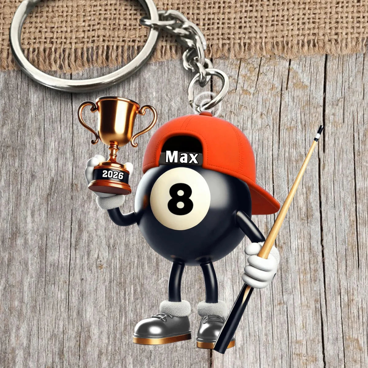 Custom Name Billiard Keychain - Personalized Pool Player Keepsake Gift for Cue Sports Fans
