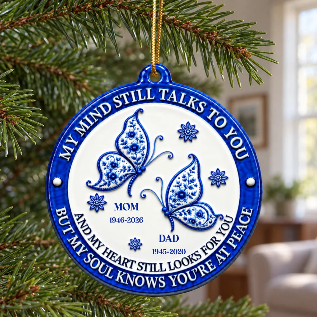 My Mind Still Talks To You Memorial Ornament - Personalized Remembrance Keepsake Gift in Loving Memory of Mom & Dad