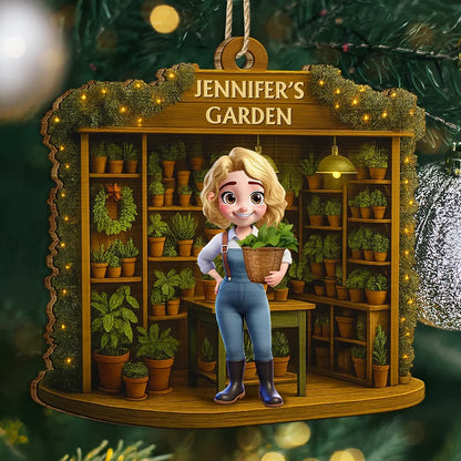 Gift For Yourself, Gift For Women, Gift For Men, Happy, Christmas - 3D Effect Gardening Woman Man - Personalized Custom Shaped Wooden Ornament