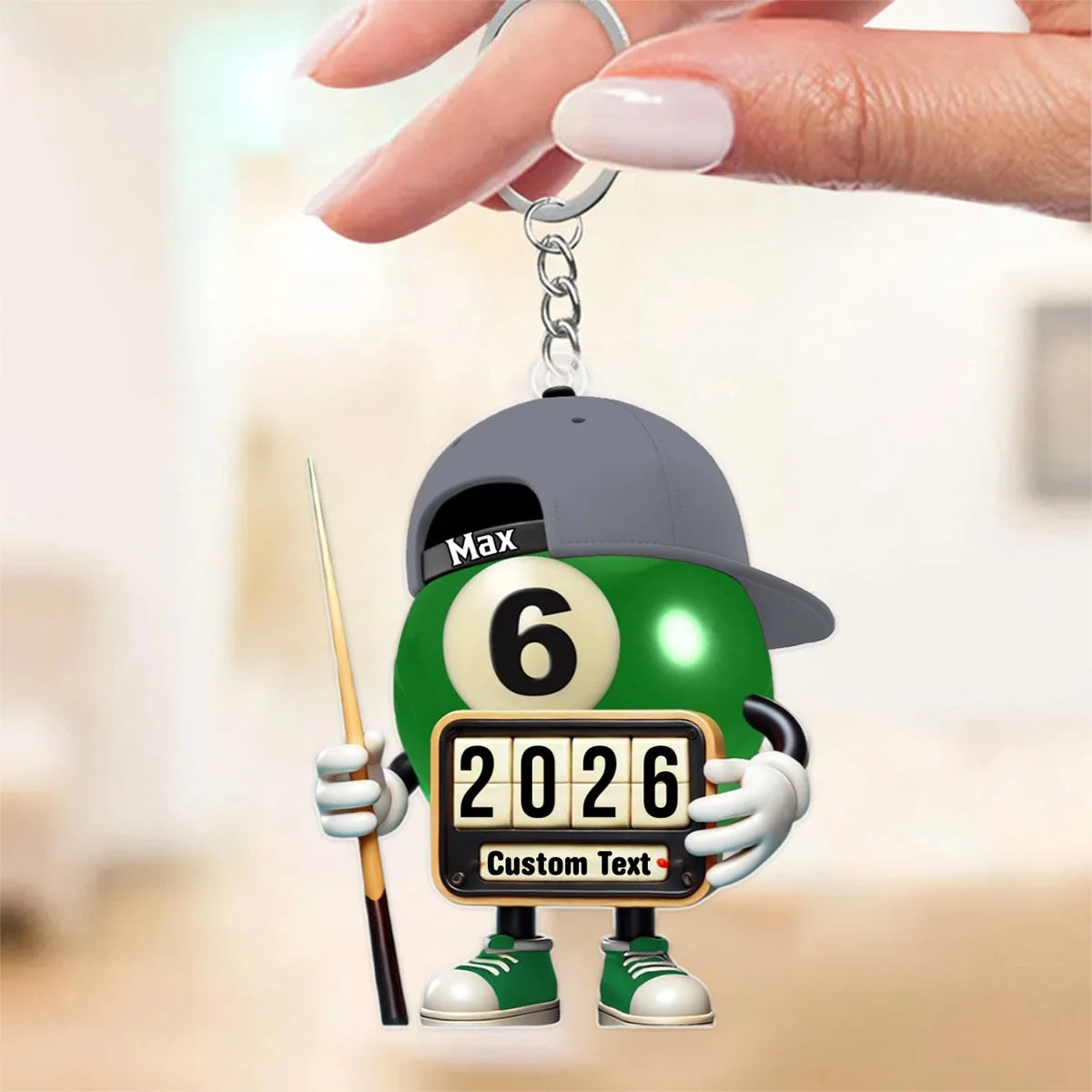 Custom Name and Year Billiard Keychain - Personalized Pool Ball Keepsake Gift for Cue Sports Fans and Players