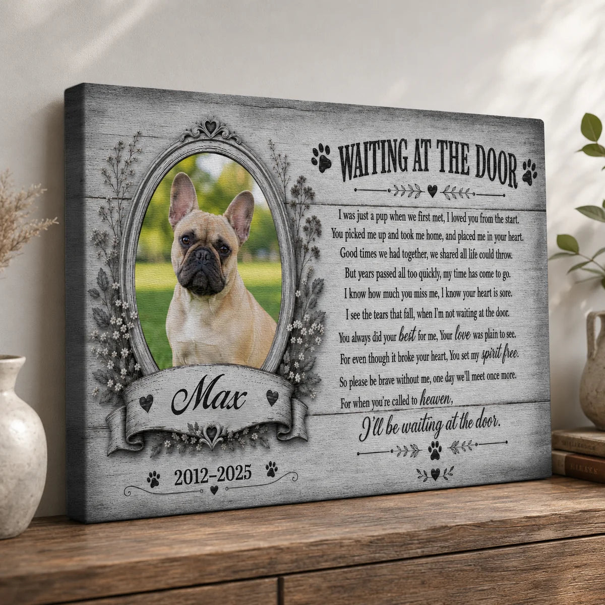 "Waiting At The Door" Personalized Pet Memorial Canvas / Poster - Comfort Gift for Dog Lovers