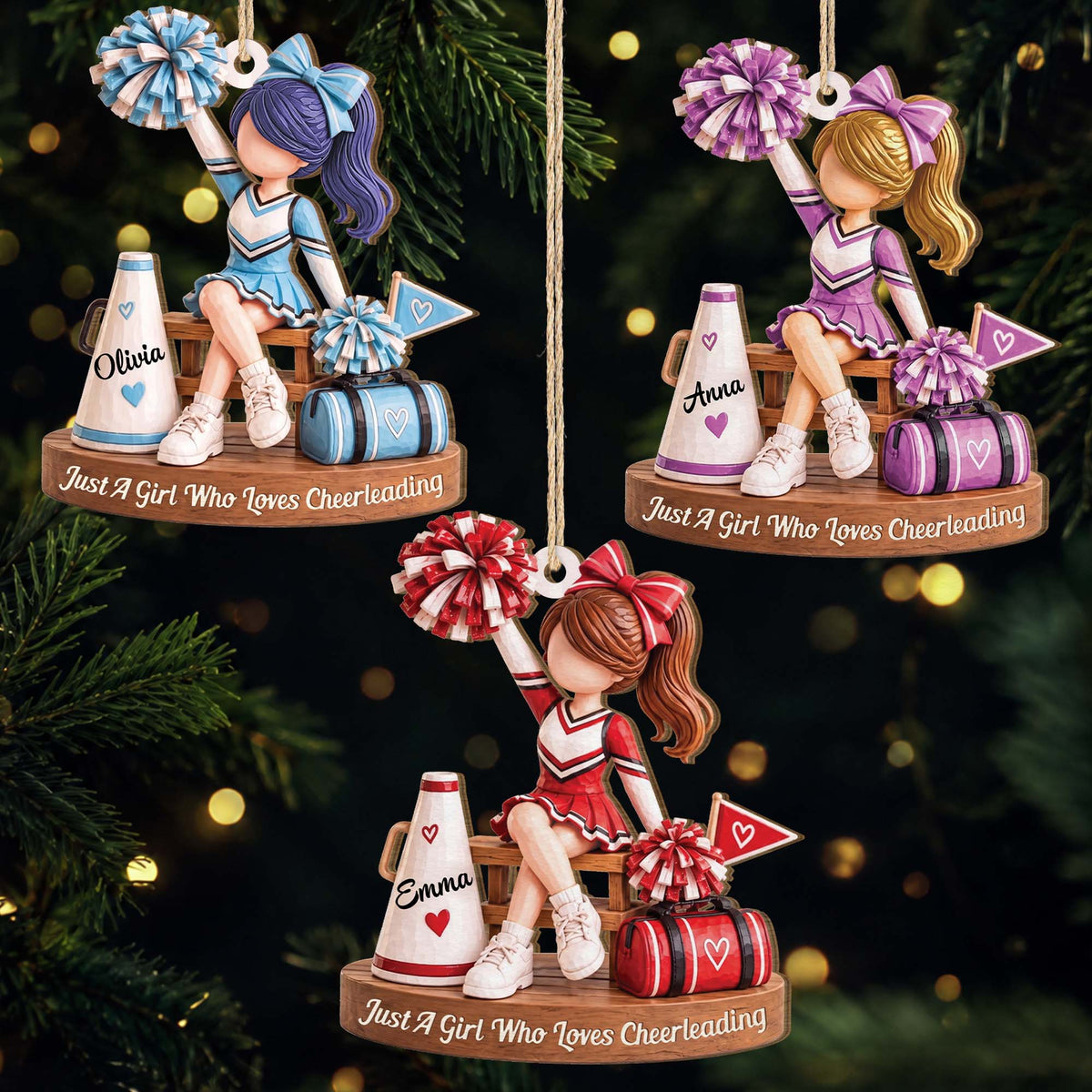 Just A Girl Who Loves Cheerleading - Personalized Wooden Ornament for Cheerleader Gift
