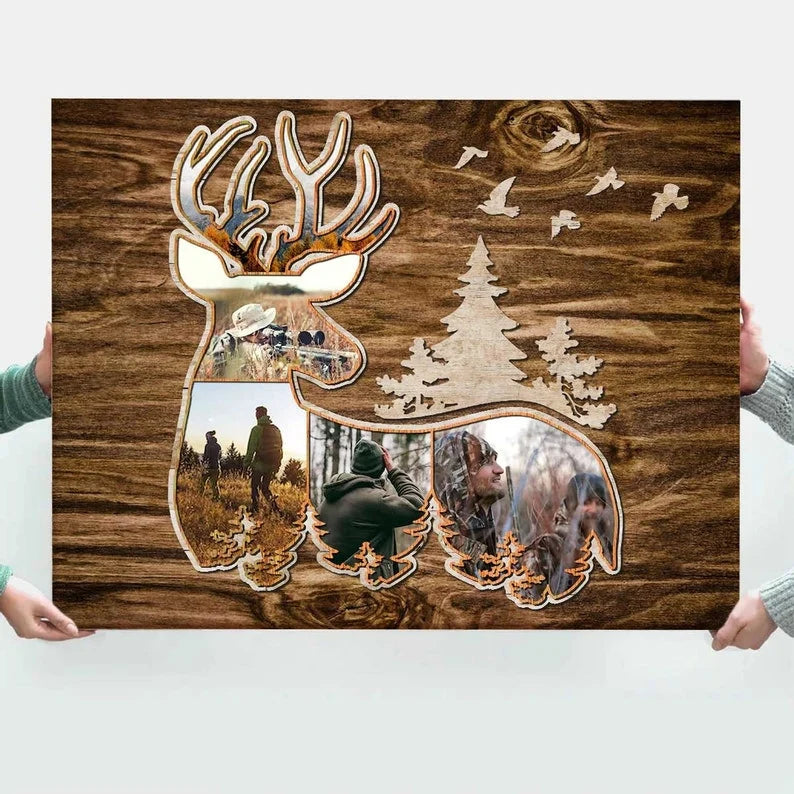 Personalized Deer Hunting Photo Collage Canvas - Custom Gift for Hunting Buddy