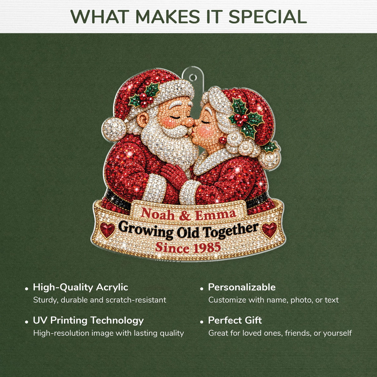 Growing Old Together Personalized Santa Couple Acrylic Ornament - Christmas Keepsake for Couples