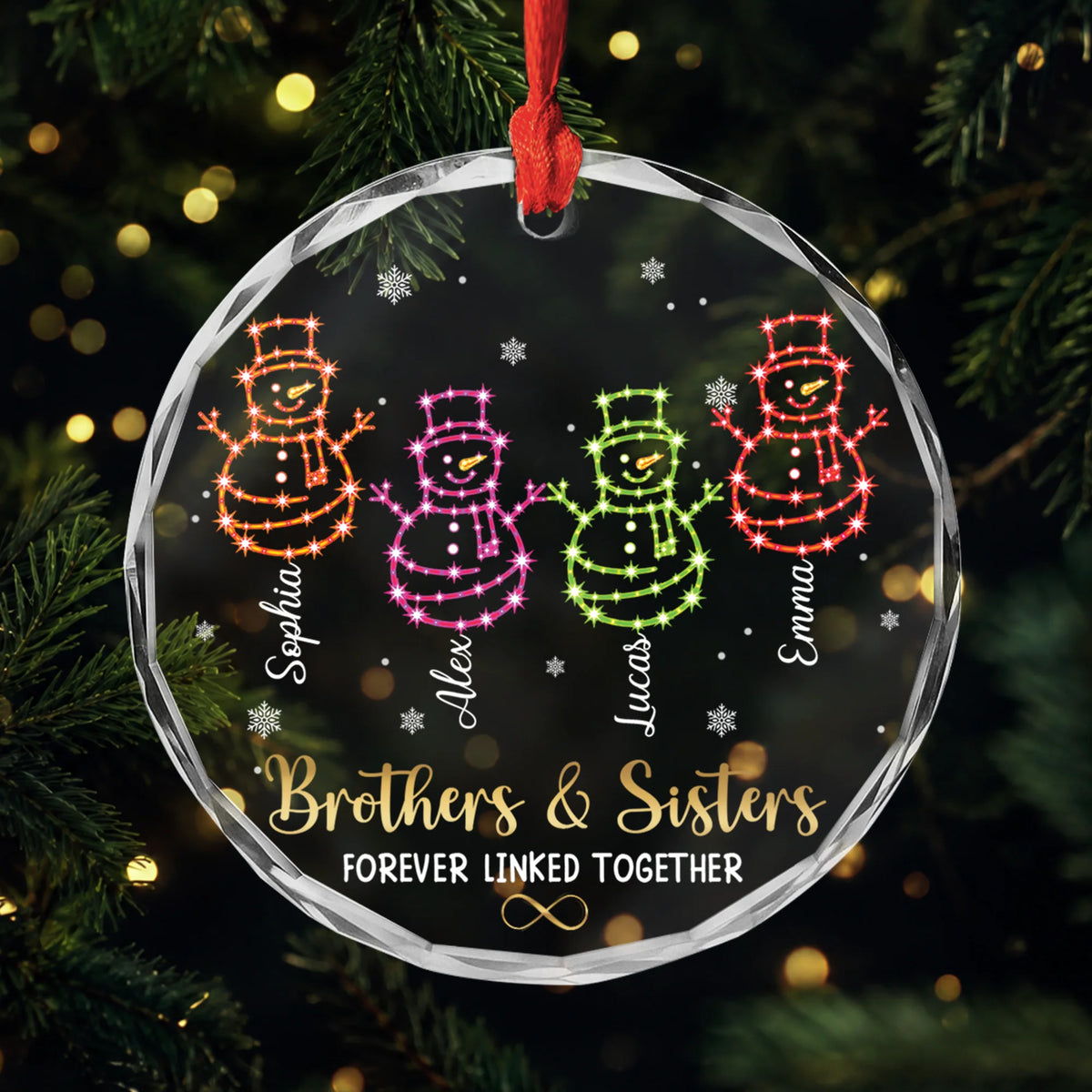 Brothers & Sisters Forever Linked Together - Personalized Glass Ornament for Family Christmas