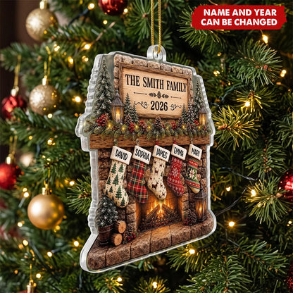 Custom Fireplace Family Acrylic Ornament - Personalized Christmas Keepsake Gift for Mom & Dad