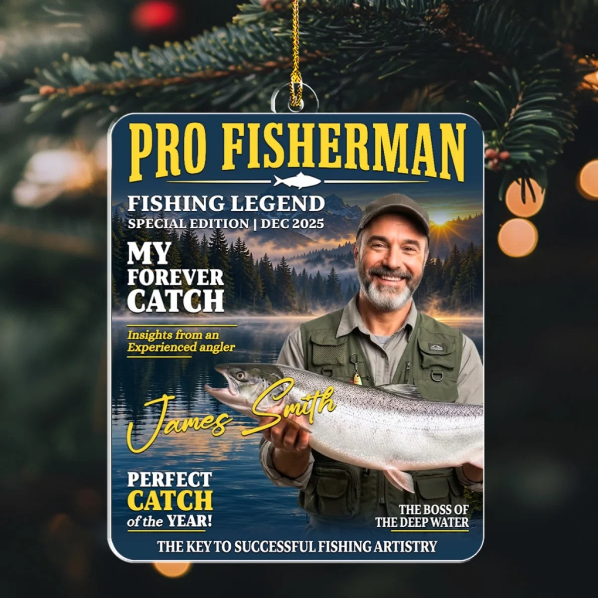 Pro Fisherman Cover Personalized Acrylic Ornament - Dad Christmas Gift