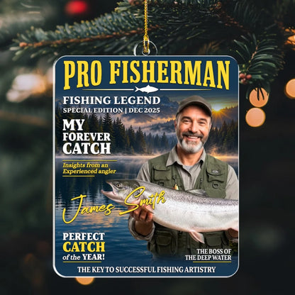 Pro Fisherman Cover Personalized Acrylic Ornament - Dad Christmas Gift