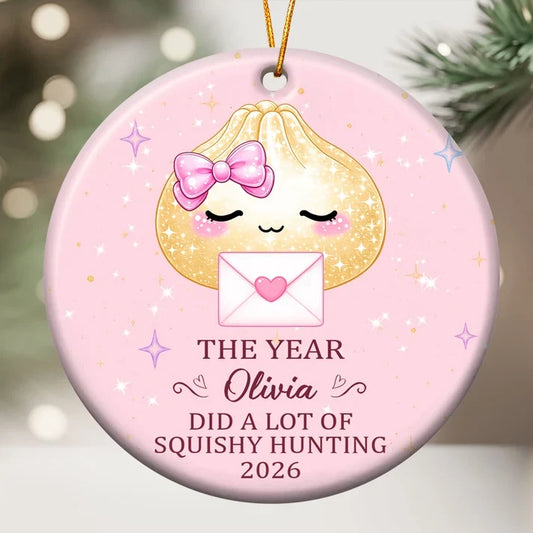 Squishy Hunting Personalized Ceramic Ornament - Custom Cute Dumpling Keepsake for Kids
