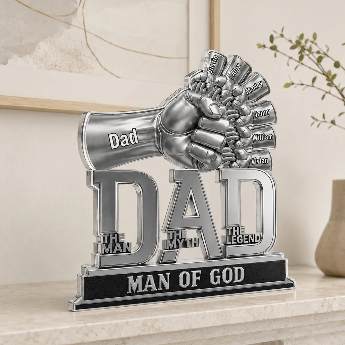 Personalized dad fist bump acrylic plaque with custom kids names - unique gift for father's day image 6