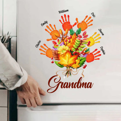 Grandma Personalized Fall Handprint Decal - Custom Grandkids Names Sticker Gift