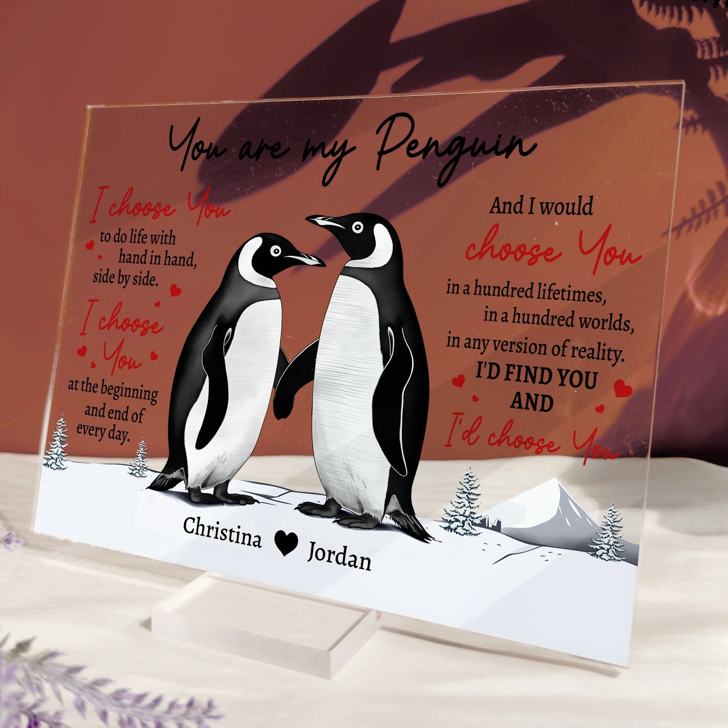 "You Are My Penguin" Personalized Acrylic Plaque - Custom Couples Anniversary Gift for Wife or Husband
