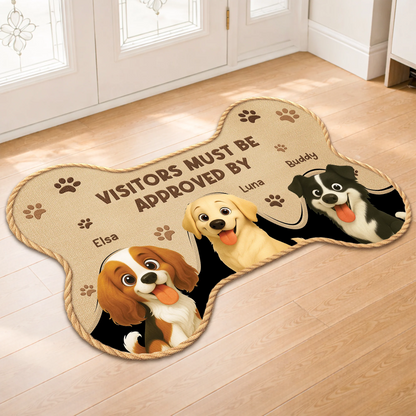 "Visitors Must Be Approved By" Personalized Dog Bone Shaped Doormat - Custom Gift for Dog Lovers