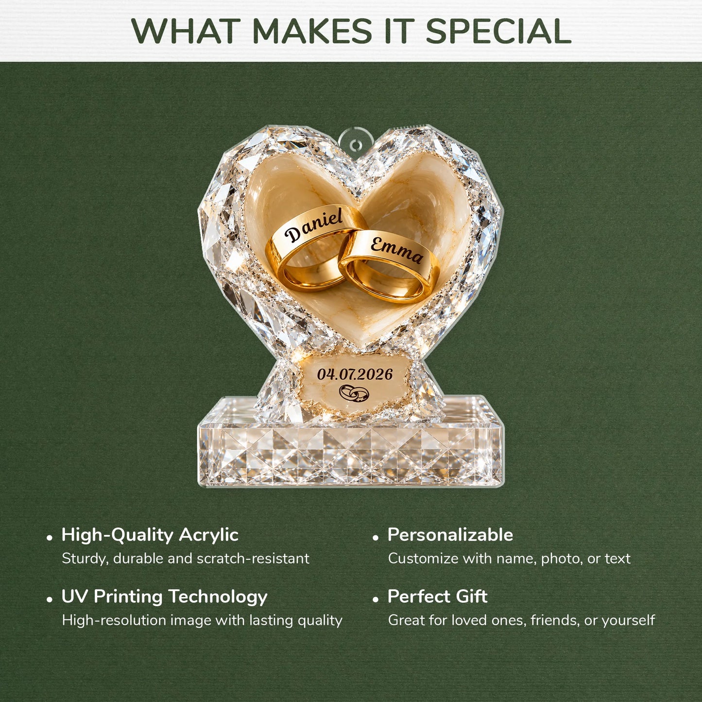 Personalized Heart Ring Acrylic Ornament - Custom Wedding Gift for Couples & Anniversary Keepsake
