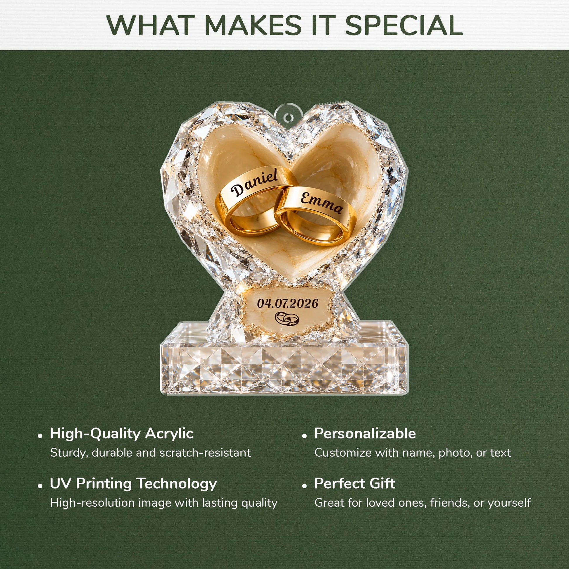 Personalized Heart Ring Acrylic Ornament - Custom Wedding Gift for Couples & Anniversary Keepsake