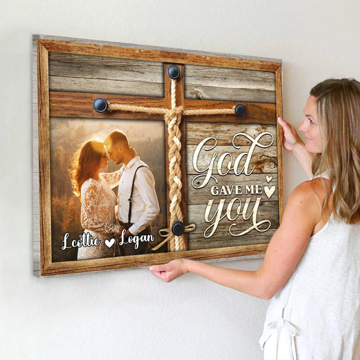 "God Gave Me You" Personalized Couple Photo Canvas / Poster - Custom Anniversary Gift Wall Art