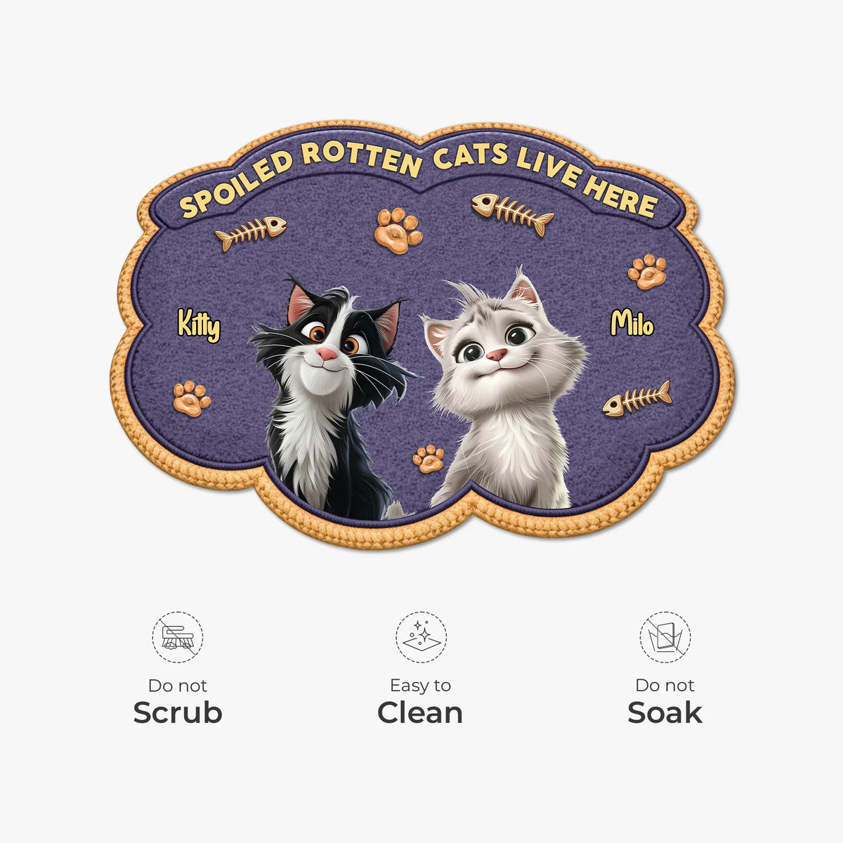 "Spoiled Rotten Cats Live Here" Personalized Shaped Doormat - Custom Welcome Mat Gift for Cat Lovers