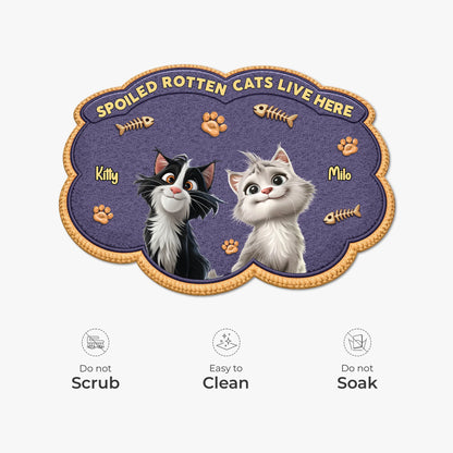 "Spoiled Rotten Cats Live Here" Personalized Shaped Doormat - Custom Welcome Mat Gift for Cat Lovers