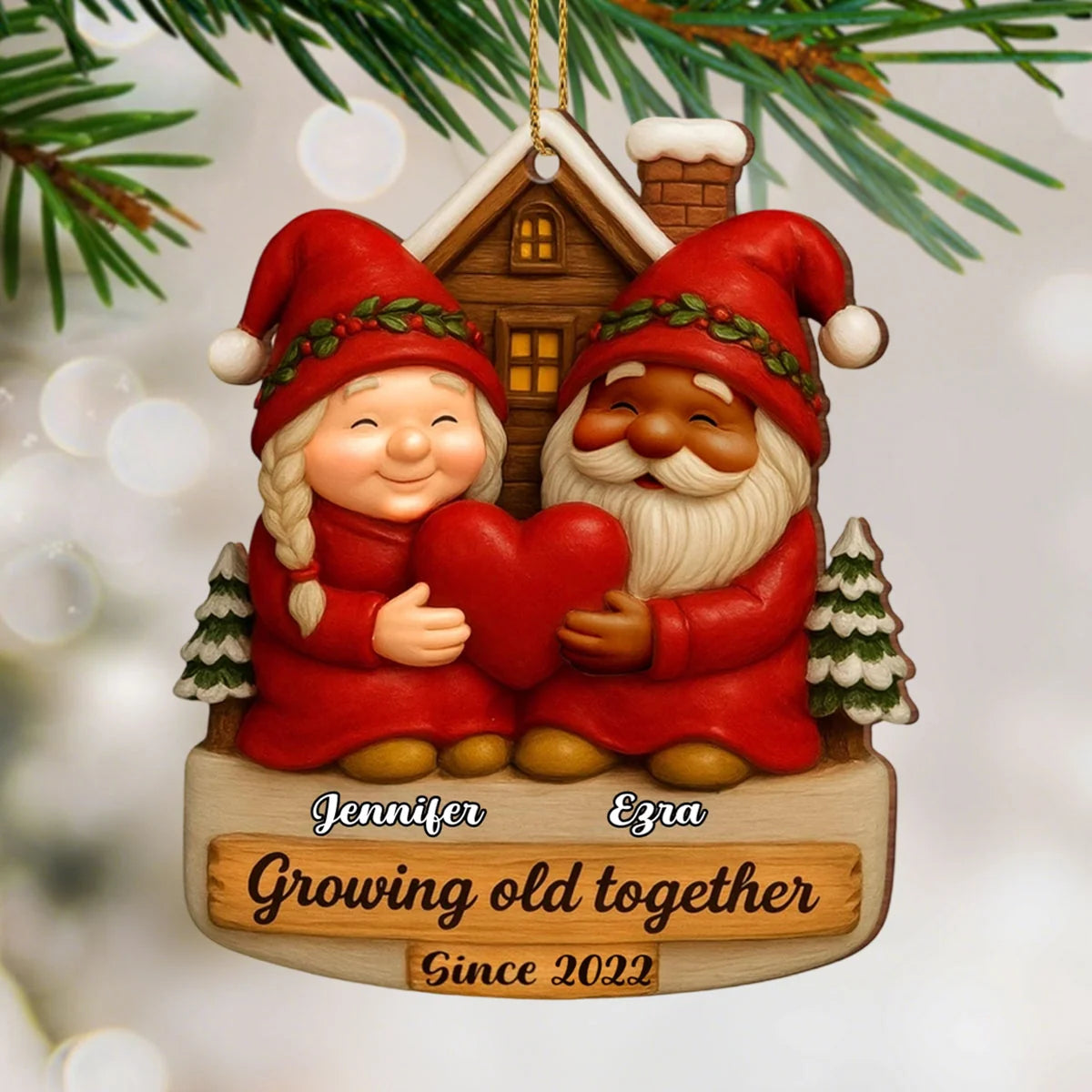 "Growing Old Together Since" Personalized Wood Ornament - Christmas Gift for Couples