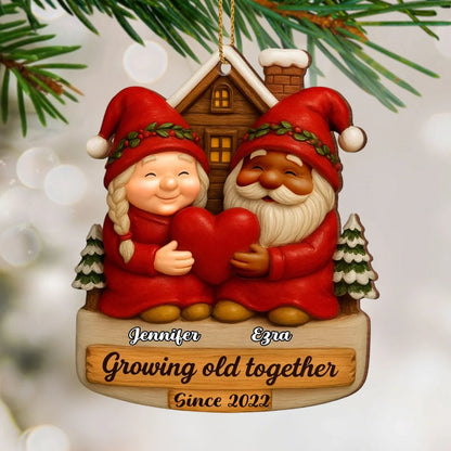 "Growing Old Together Since" Personalized Wood Ornament - Christmas Gift for Couples