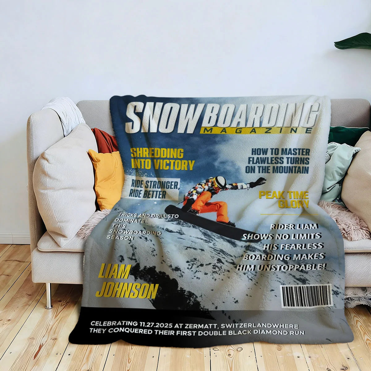 Personalized Snowboarding Photo Blanket - Birthday Gift for Winter Riders
